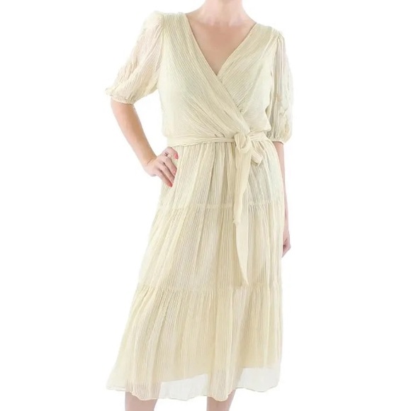 Ralph Lauren Dresses & Skirts - Women’s Ralph Lauren Stripped Midi Dress  with Zipper at the back Beige Size 4